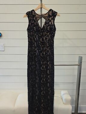 Scarlett Black Lace Maxi Dress with Nude Lining